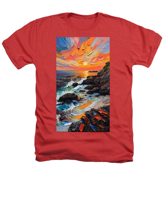 Sun Glow on a Rocky Shore - Heathers T-Shirt