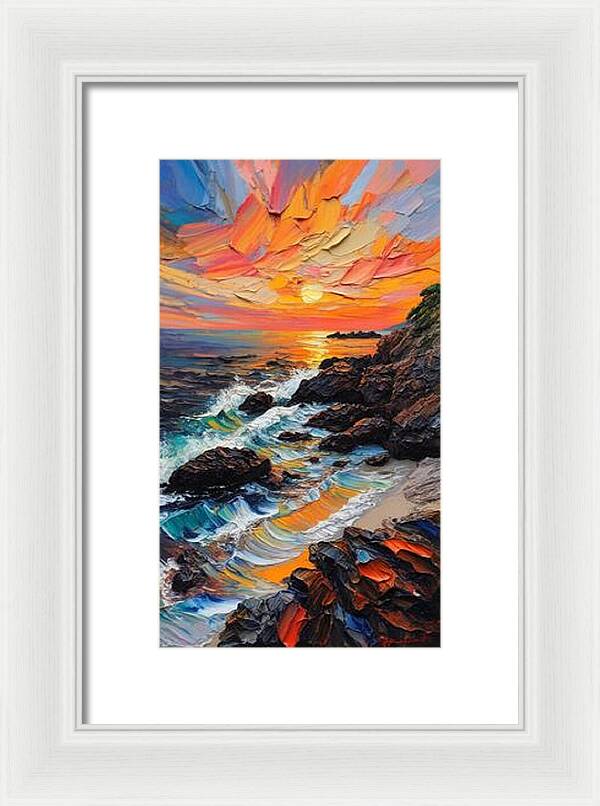 Sun Glow on a Rocky Shore - Framed Print
