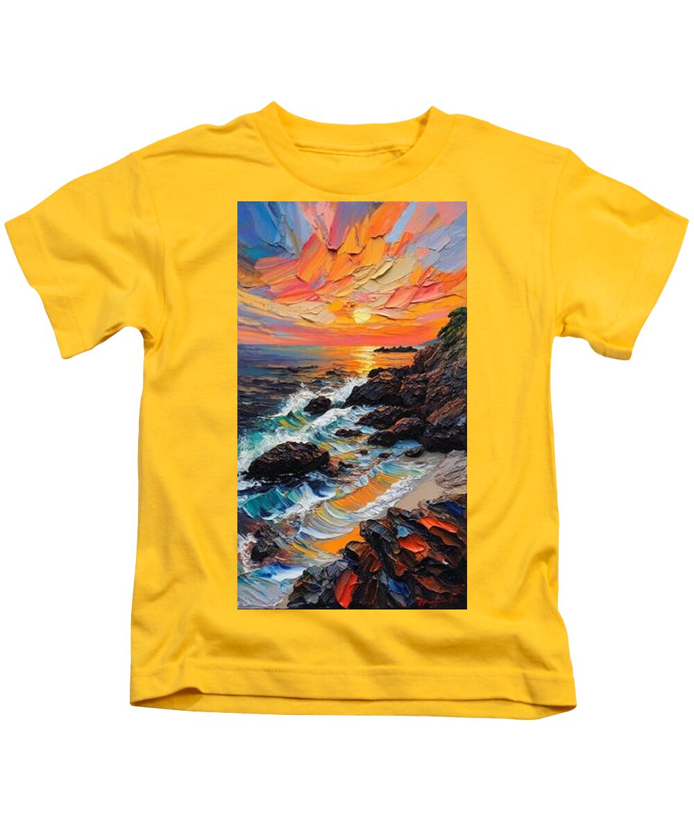 Sun Glow on a Rocky Shore - Kids T-Shirt